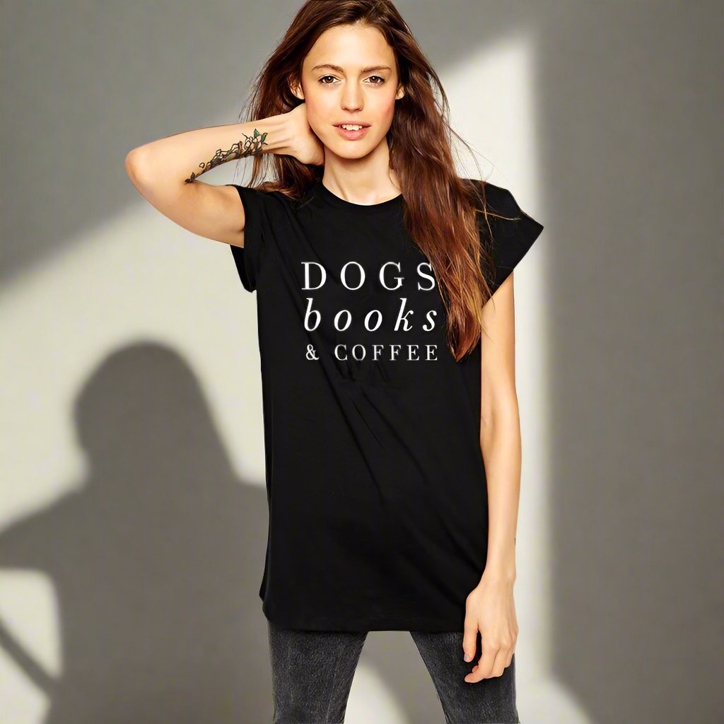 Stylish Tee - Dogs Books & Coffee T-Shirt