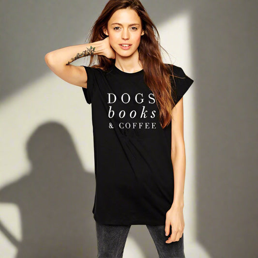 Stylish Tee - Dogs Books & Coffee T-Shirt